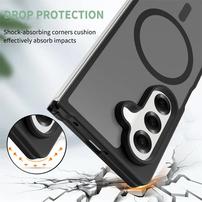For Samsung Galaxy Z Fold7 5G Magnetic Case TPU Frame Acrylic Back Phone Cover Skin Touch - Black - 3