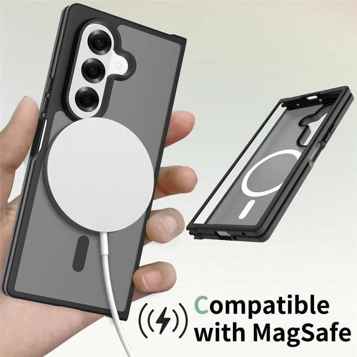 For Samsung Galaxy Z Fold7 5G Magnetic Case TPU Frame Acrylic Back Phone Cover Skin Touch - Black - 4