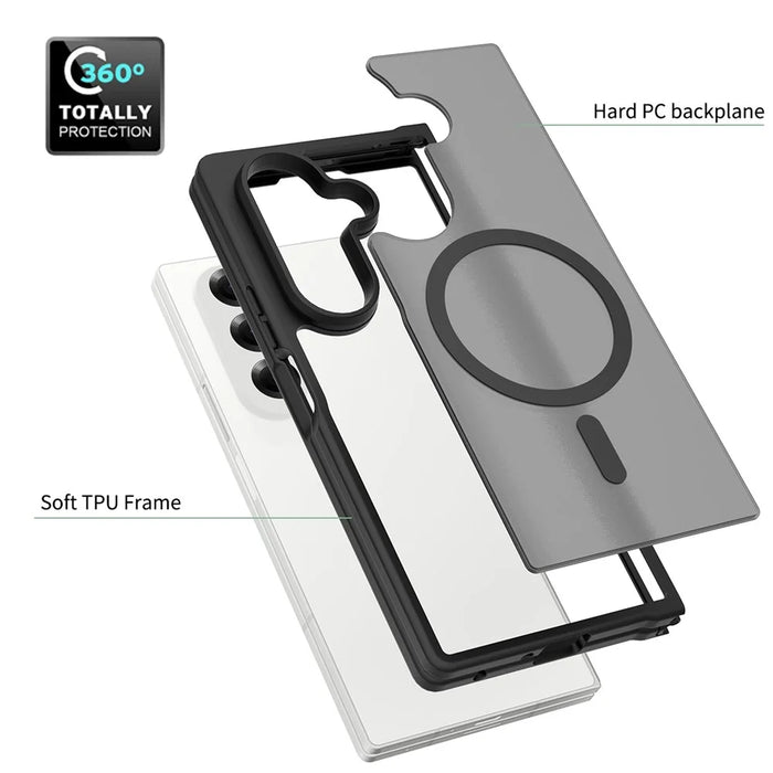For Samsung Galaxy Z Fold7 5G Magnetic Case TPU Frame Acrylic Back Phone Cover Skin Touch - Black - 5