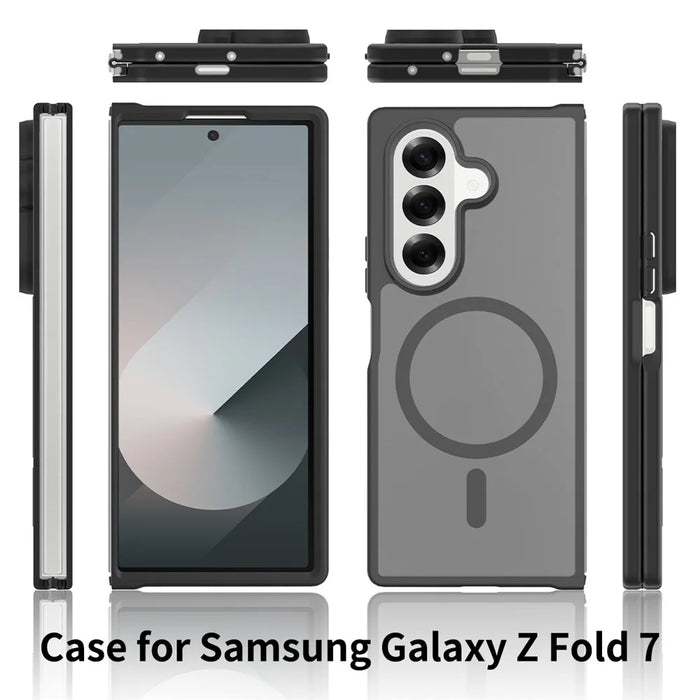 For Samsung Galaxy Z Fold7 5G Magnetic Case TPU Frame Acrylic Back Phone Cover Skin Touch - Black - 6