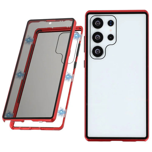 For Samsung Galaxy S25 Ultra Case with Anti-Spy Screen Protector Tempered Glass Metal Phone Cover Magnetic Clasp - Red - 1