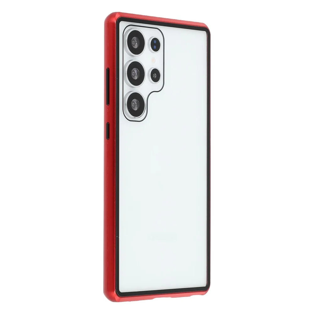 For Samsung Galaxy S25 Ultra Case with Anti-Spy Screen Protector Tempered Glass Metal Phone Cover Magnetic Clasp - Red - 2