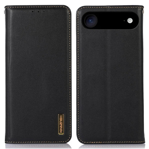 KHAZNEH For iPhone Air Case Wallet Genuine Cow Leather Phone Cover Nappa Texture - Black - 1