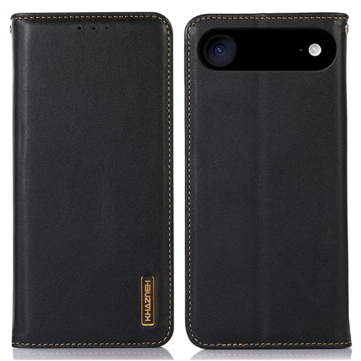 KHAZNEH For iPhone Air Case Wallet Genuine Cow Leather Phone Cover Nappa Texture - Black - 1