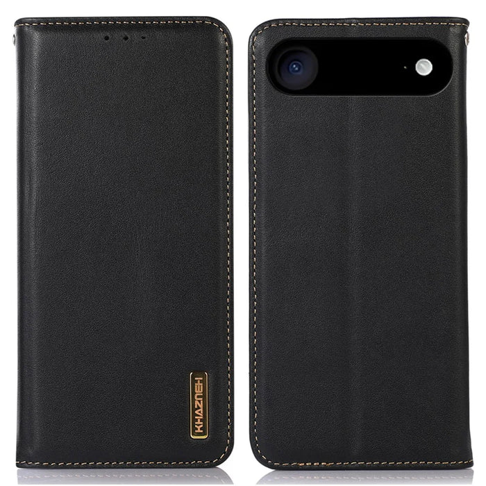 KHAZNEH For iPhone Air Case Wallet Genuine Cow Leather Phone Cover Nappa Texture - Black - 1