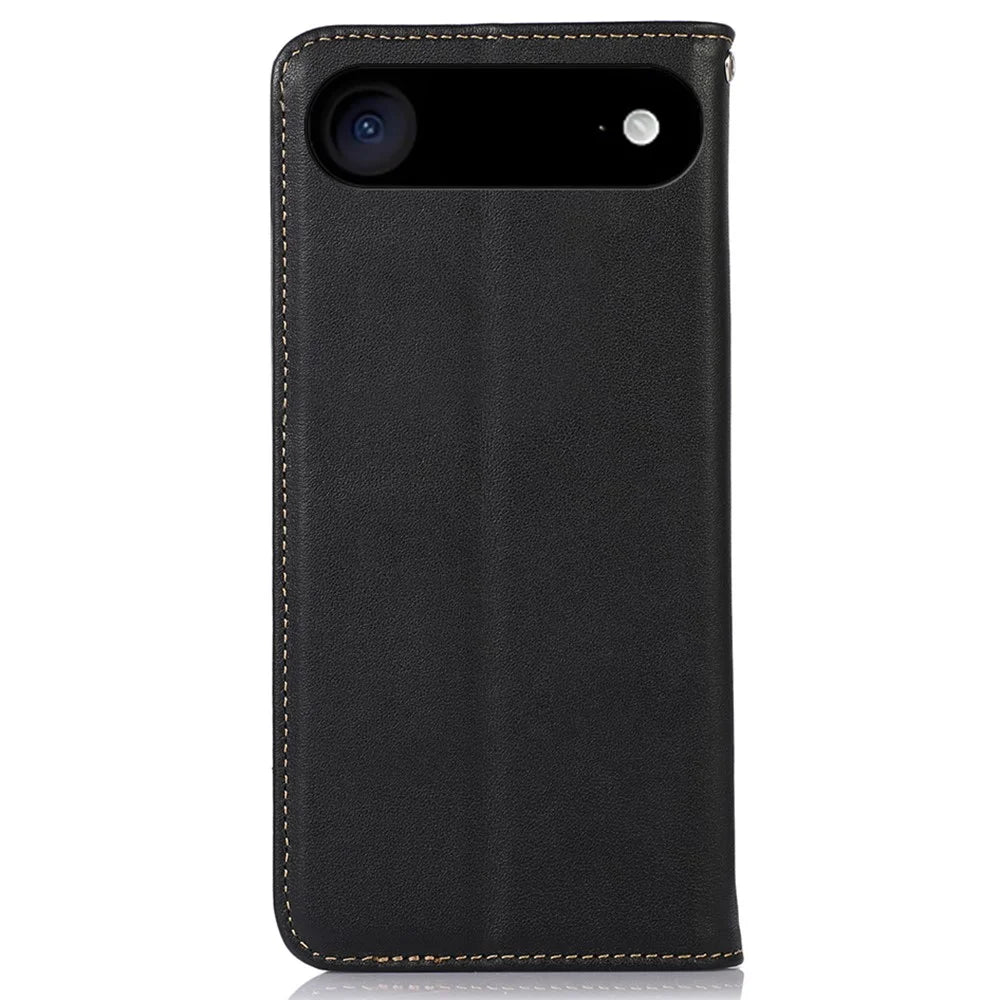 KHAZNEH For iPhone Air Case Wallet Genuine Cow Leather Phone Cover Nappa Texture - Black - 7
