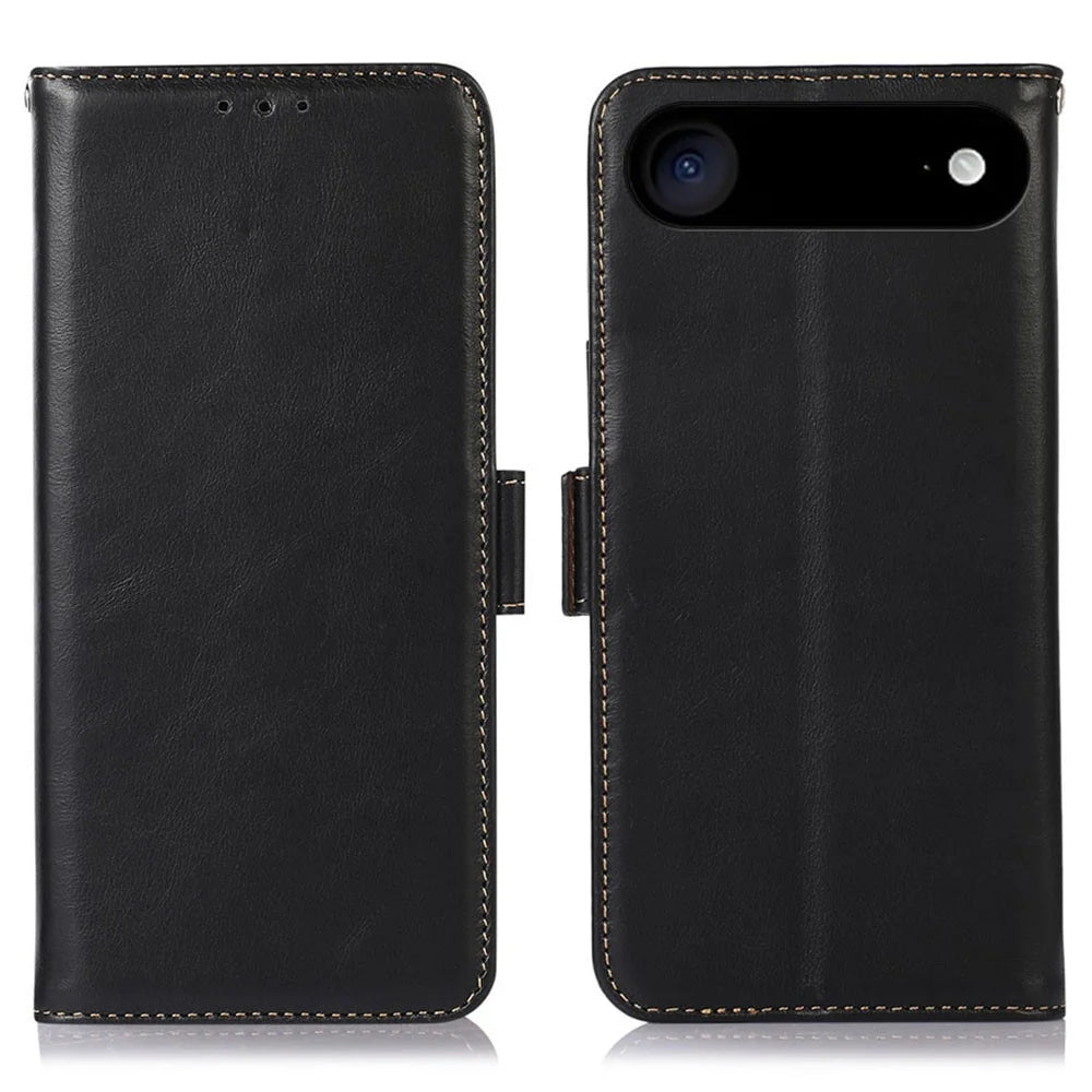 For iPhone Air Case RFID Blocking Genuine Cow Leather Wallet Phone Cover - Black - 1