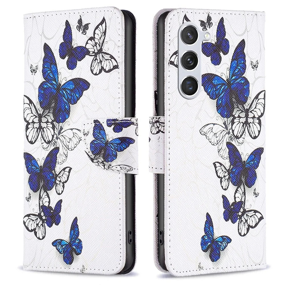 For Samsung Galaxy S23 Leather Case Pattern Printing Wallet Stand Flip Mobile Cover - Butterflies - 1