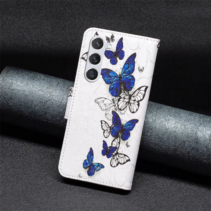 For Samsung Galaxy S23 Leather Case Pattern Printing Wallet Stand Flip Mobile Cover - Butterflies - 5