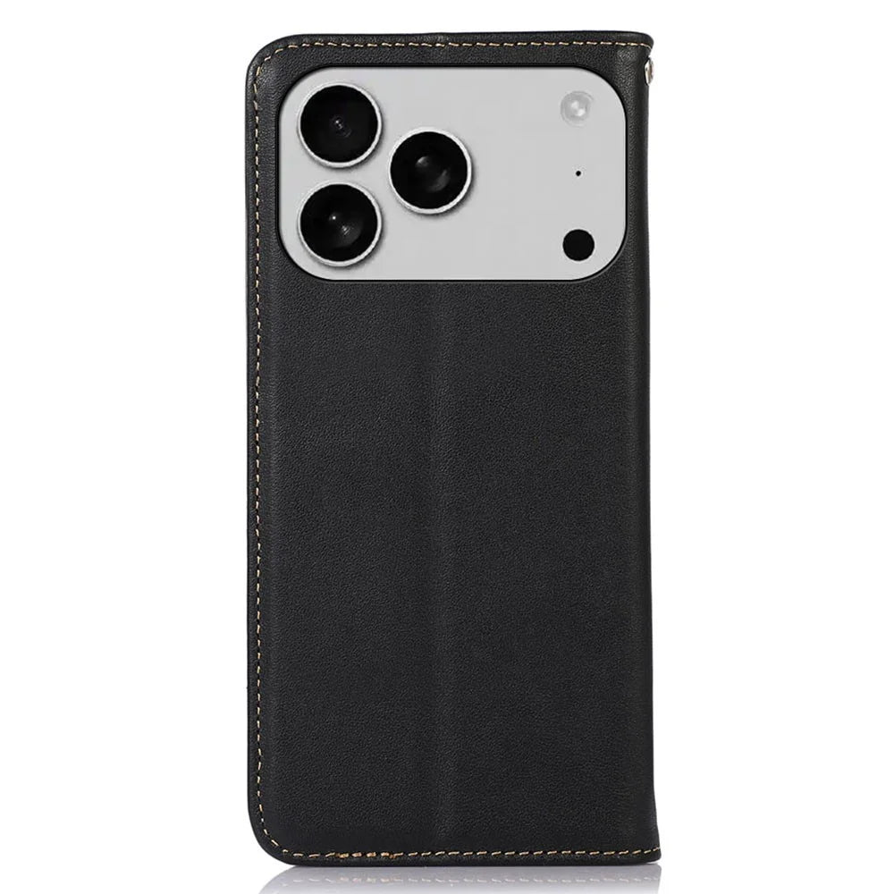 KHAZNEH For iPhone 18 Pro Max / 17 Pro Max Case Wallet Genuine Cow Leather Phone Cover Nappa Texture - Black - 7