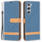 For Samsung Galaxy S23 Shockproof Case Jeans Cloth Texture Leather Wallet Mobile Cover with Stand - Navy Blue - 1