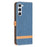 For Samsung Galaxy S23 Shockproof Case Jeans Cloth Texture Leather Wallet Mobile Cover with Stand - Navy Blue - 7