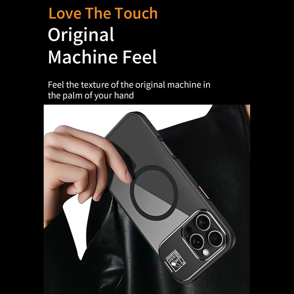 For iPhone 16 Pro Max Magnetic Case TPU + Acrylic Kickstand Phone Cover with Glass Lens Film - Black - 5