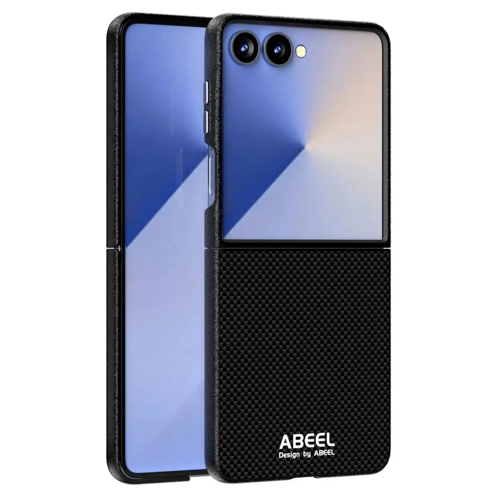 ABEEL For Samsung Galaxy Z Flip7 5G Magnetic Case Printed PC Aluminum Alloy Leather Phone Cover - Black - 1