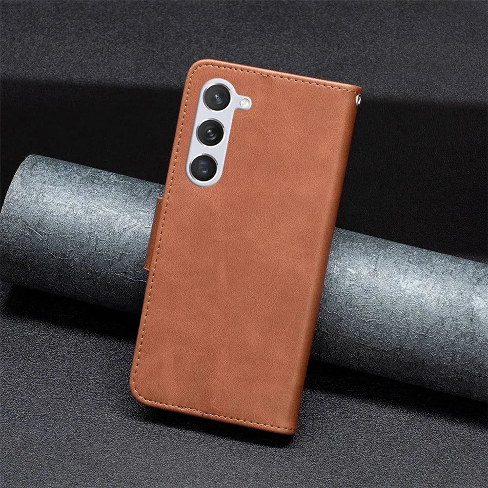 For Samsung Galaxy S23 Case Smooth Leather Wallet Stand Mobile Phone Cover with Strap - Brown - 5