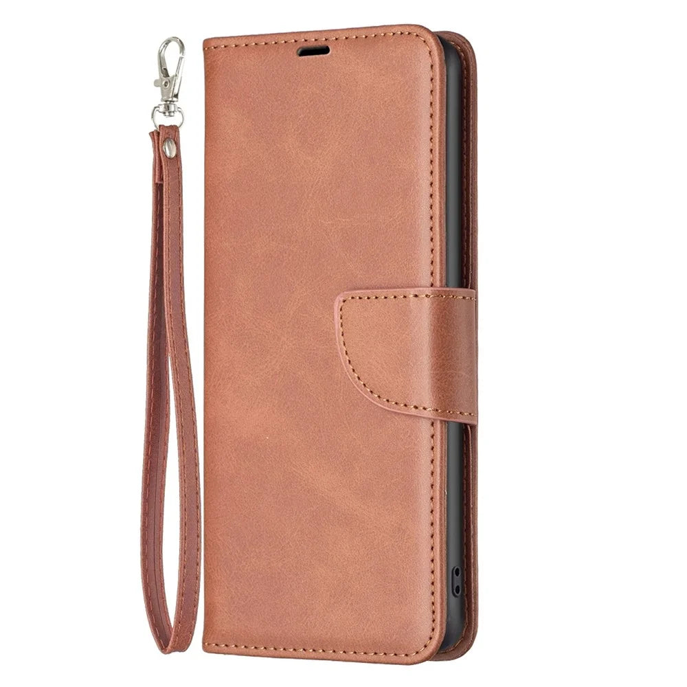 For Samsung Galaxy S23 Case Smooth Leather Wallet Stand Mobile Phone Cover with Strap - Brown - 6