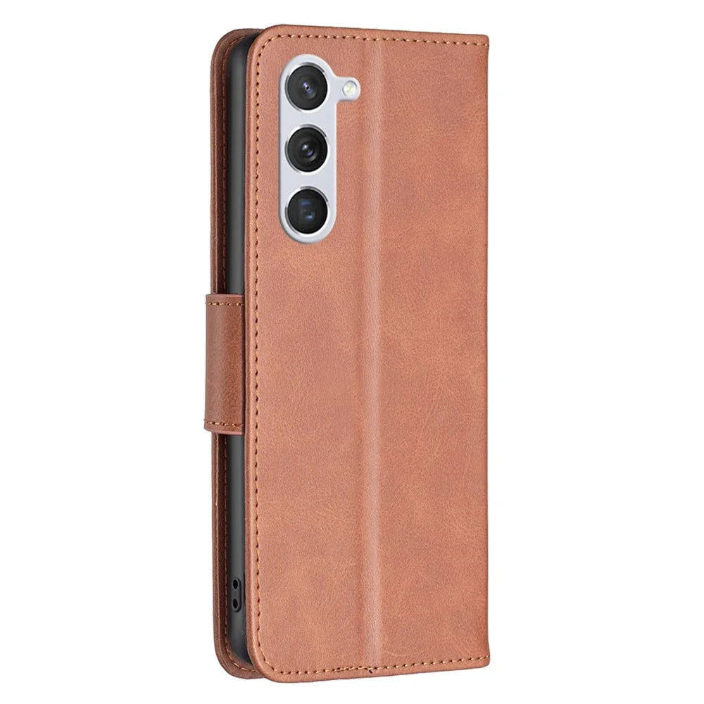 For Samsung Galaxy S23 Case Smooth Leather Wallet Stand Mobile Phone Cover with Strap - Brown - 7