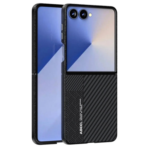 ABEEL For Samsung Galaxy Z Flip7 5G Magnetic Case PC + Aluminum Alloy + PU Leather Slim Phone Back Cover - Texture 3 - 1