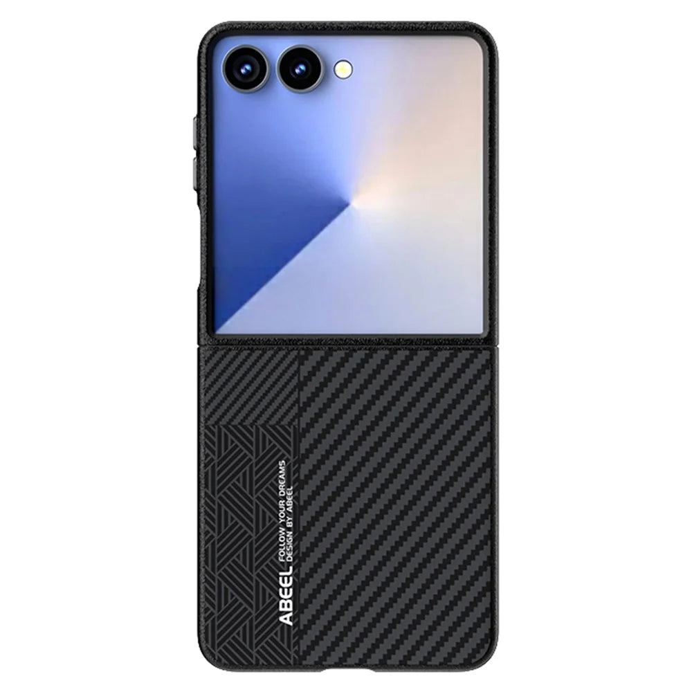 ABEEL For Samsung Galaxy Z Flip7 5G Magnetic Case PC + Aluminum Alloy + PU Leather Slim Phone Back Cover - Texture 3 - 2