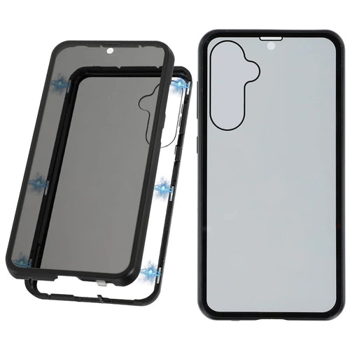 For Samsung Galaxy S23 FE Case with Anti-Spy Screen Protector Tempered Glass Metal Phone Cover Magnetic Clasp - Black - 1