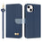 For iPhone 14 / 13 Case Bowknot Decor Wallet Leather Phone Cover with Wrist Strap - Dark Blue - 1