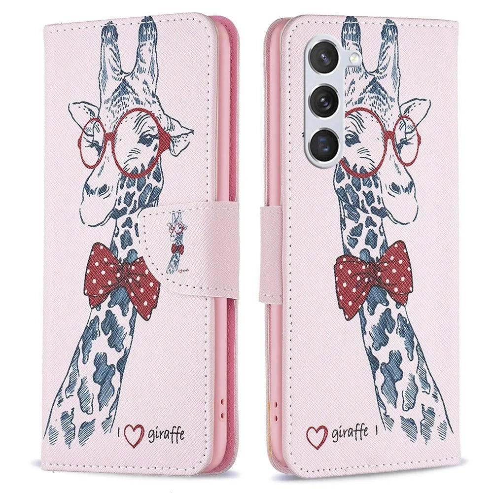 For Samsung Galaxy S23 Phone Case Pattern Printing PU Leather Wallet Stand Cover - Giraffe - 1
