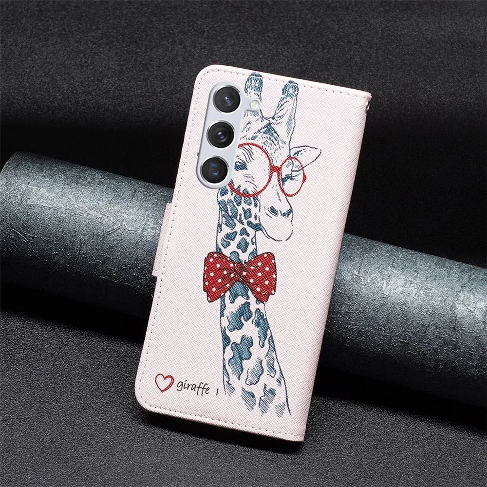 For Samsung Galaxy S23 Phone Case Pattern Printing PU Leather Wallet Stand Cover - Giraffe - 5