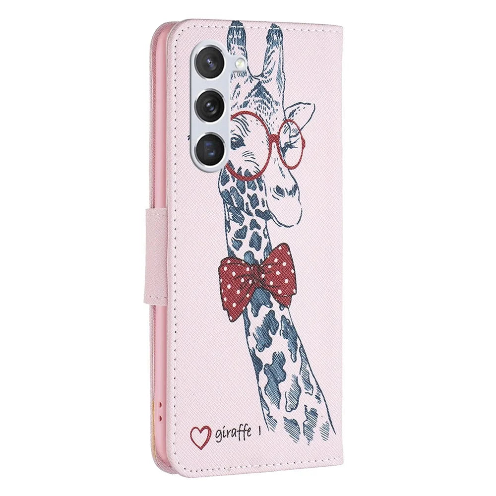 For Samsung Galaxy S23 Phone Case Pattern Printing PU Leather Wallet Stand Cover - Giraffe - 7