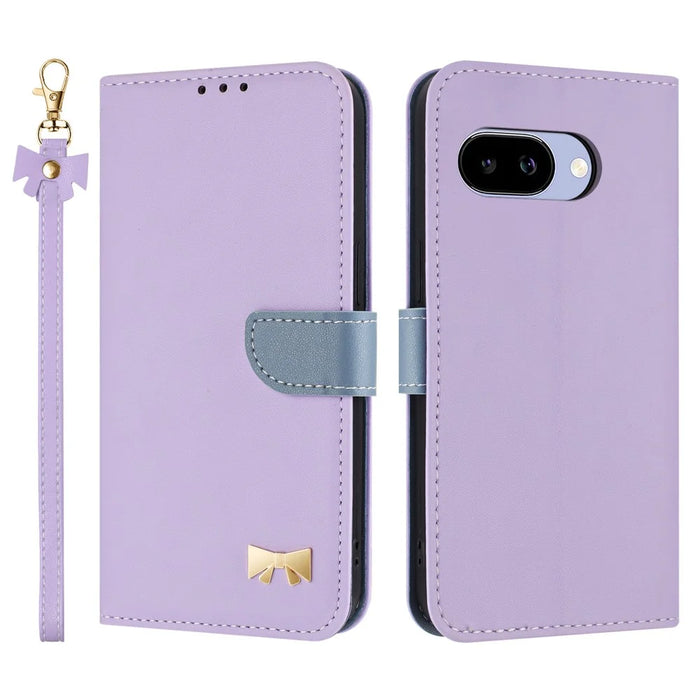 For Google Pixel 9a Case Bowknot Decor Wallet Leather Phone Cover with Wrist Strap - Purple - 1