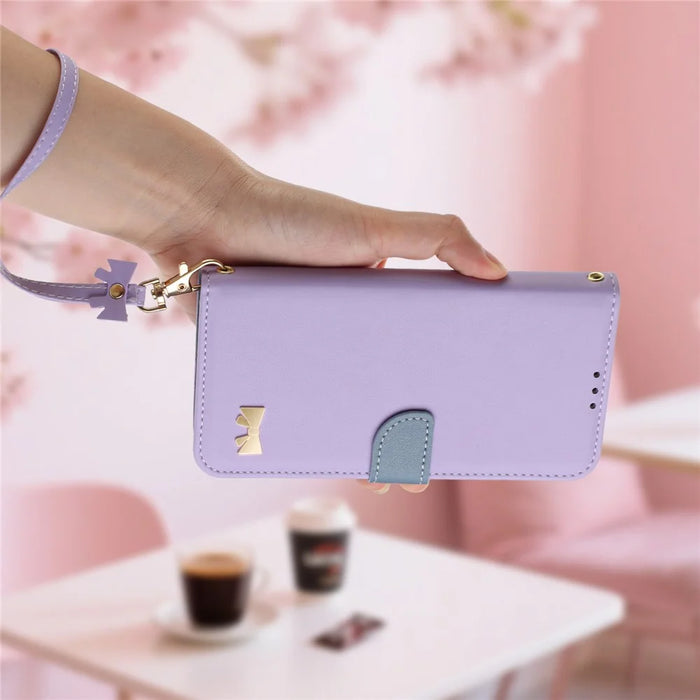 For Google Pixel 9a Case Bowknot Decor Wallet Leather Phone Cover with Wrist Strap - Purple - 7