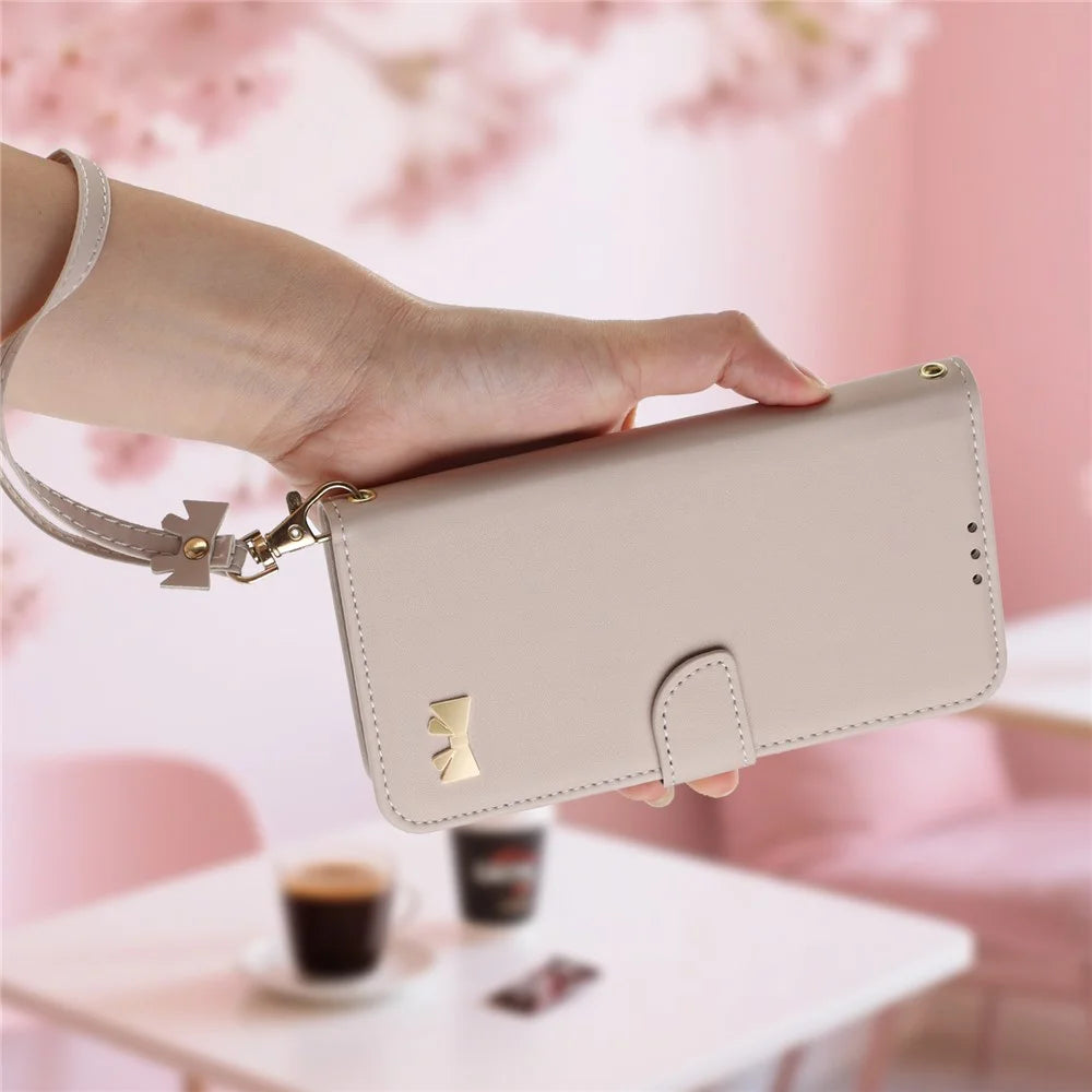 For Samsung Galaxy S25 Ultra Case Bowknot Decor Wallet Leather Phone Cover with Wrist Strap - Khaki - 7