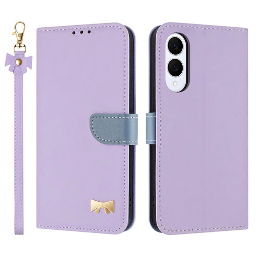 For Samsung Galaxy S25 Edge Case Bowknot Decor Wallet Leather Phone Cover with Wrist Strap - Purple - 1