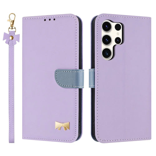 For Samsung Galaxy S24 Ultra Case Bowknot Decor Wallet Leather Phone Cover with Wrist Strap - Purple - 1