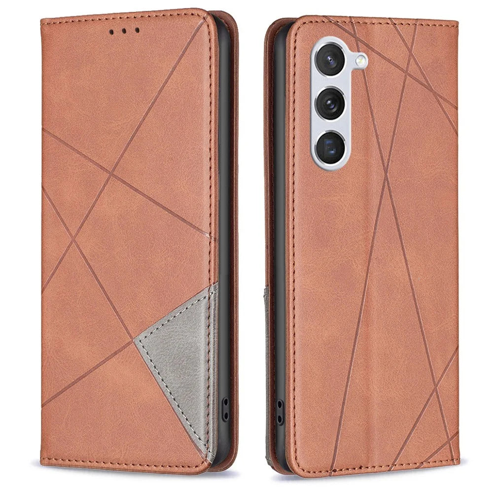 For Samsung Galaxy S23 Leather Case with Card Holder Imprinting Pattern Phone Stand Cover - Brown - 1