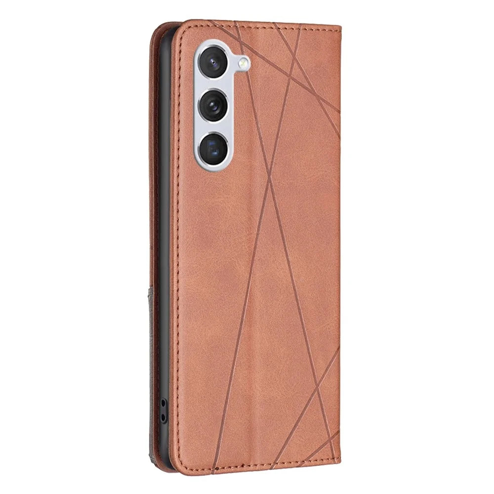 For Samsung Galaxy S23 Leather Case with Card Holder Imprinting Pattern Phone Stand Cover - Brown - 7