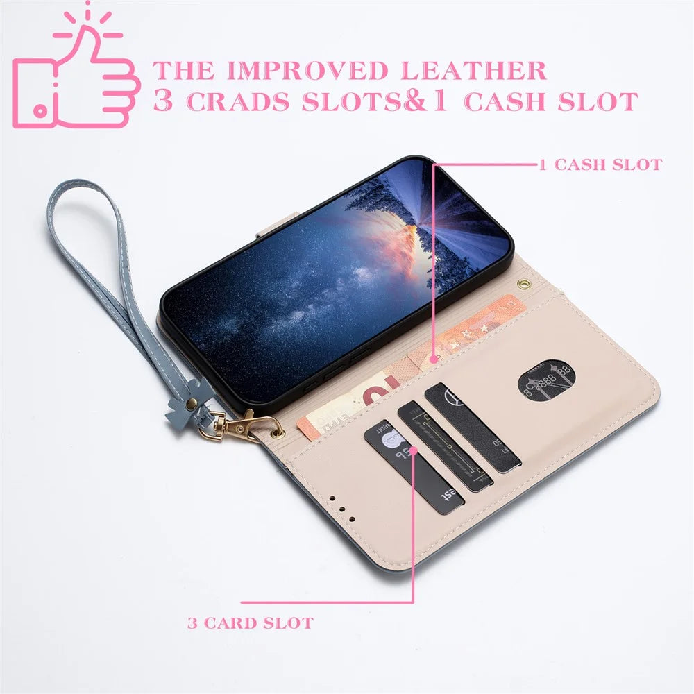 For Samsung Galaxy A26 5G Case Bowknot Decor Wallet Leather Phone Cover with Wrist Strap - Baby Blue - 4