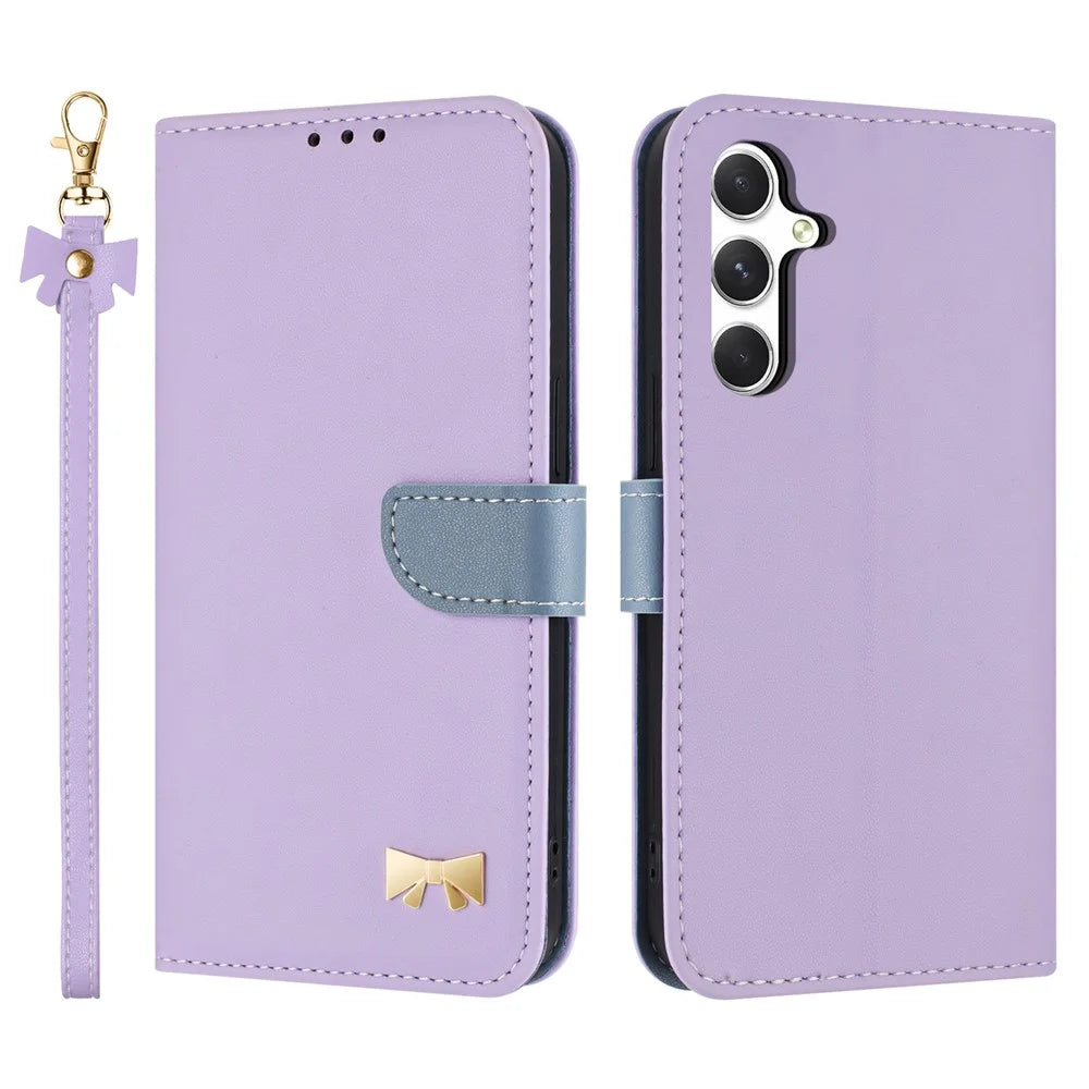For Samsung Galaxy A36 5G / A56 5G Case Bowknot Decor Wallet Leather Phone Cover with Wrist Strap - Purple - 1