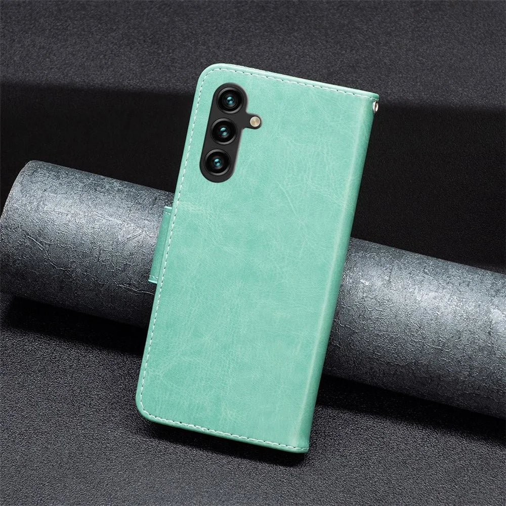 For Samsung Galaxy A14 5G / A14 4G Wallet Case Imprinted Butterflies Leather Phone Cover with Strap - Green - 5