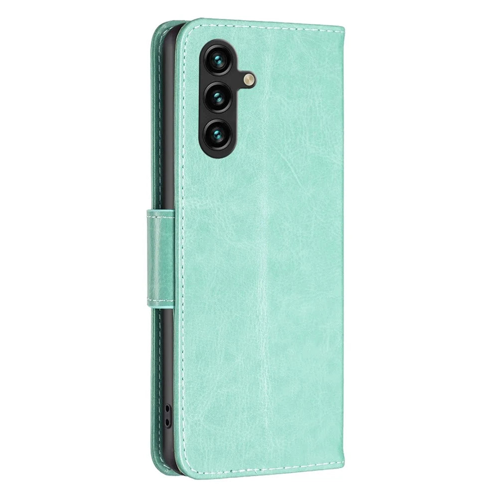 For Samsung Galaxy A14 5G / A14 4G Wallet Case Imprinted Butterflies Leather Phone Cover with Strap - Green - 7
