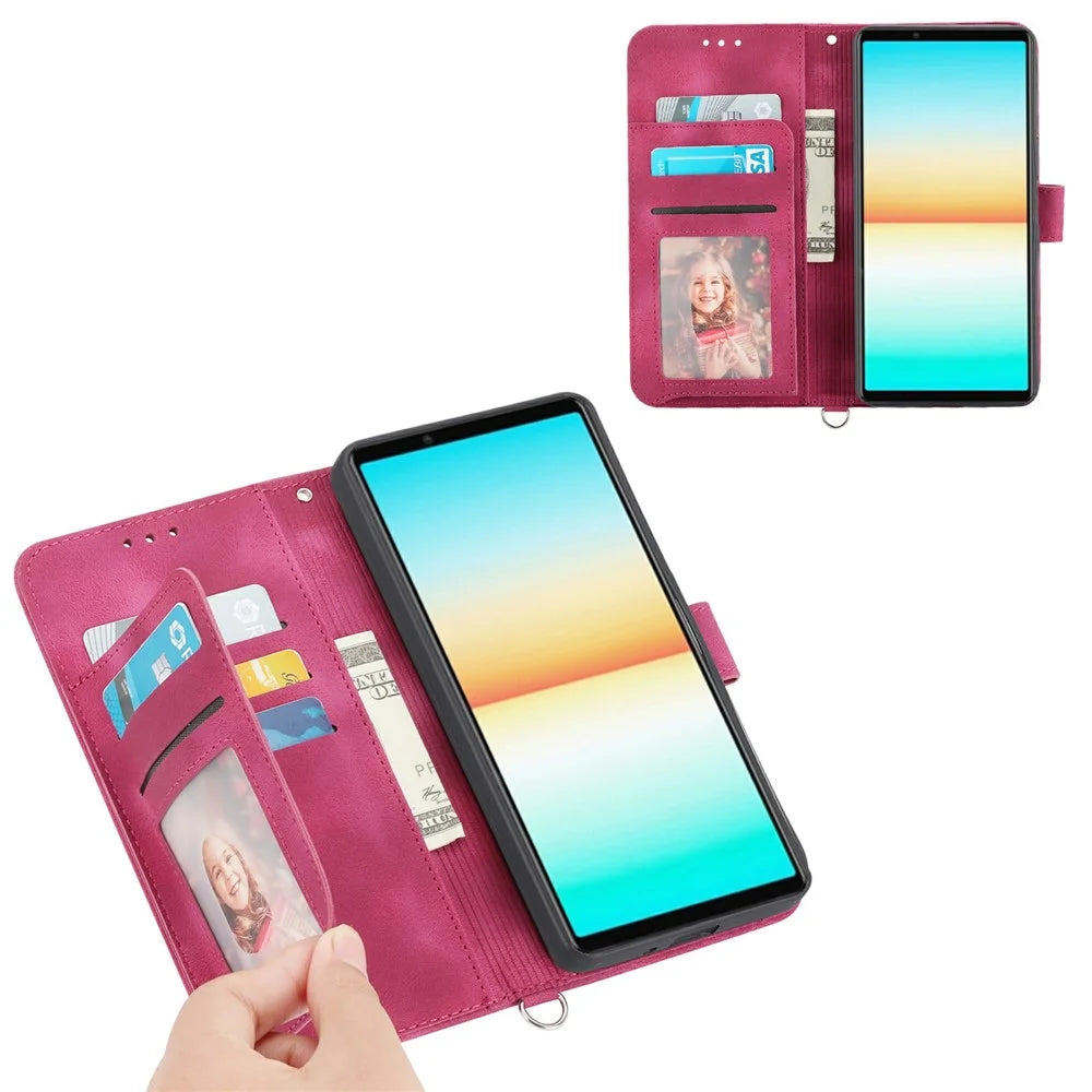 For Sony Xperia 1 VII Case Flower Pattern PU Leather Wallet Phone Cover with Strap - Wine Red - 2