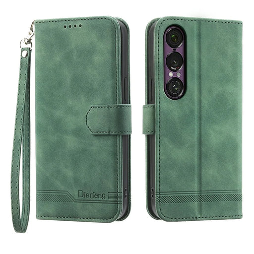 DIERFENG DF-03 For Sony Xperia 1 VII Case Lines Imprint Wallet Leather Phone Cover - Green - 1
