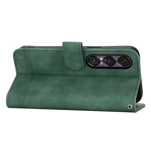 DIERFENG DF-03 For Sony Xperia 1 VII Case Lines Imprint Wallet Leather Phone Cover - Green - 2