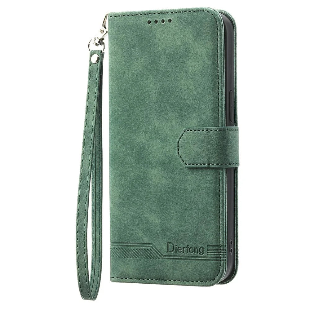 DIERFENG DF-03 For Sony Xperia 1 VII Case Lines Imprint Wallet Leather Phone Cover - Green - 7