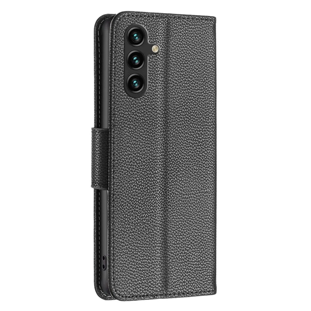 For Samsung Galaxy A14 5G / A14 4G Wallet Case Litchi Texture Flip Leather Mobile Cover Stand with Strap - Black - 7