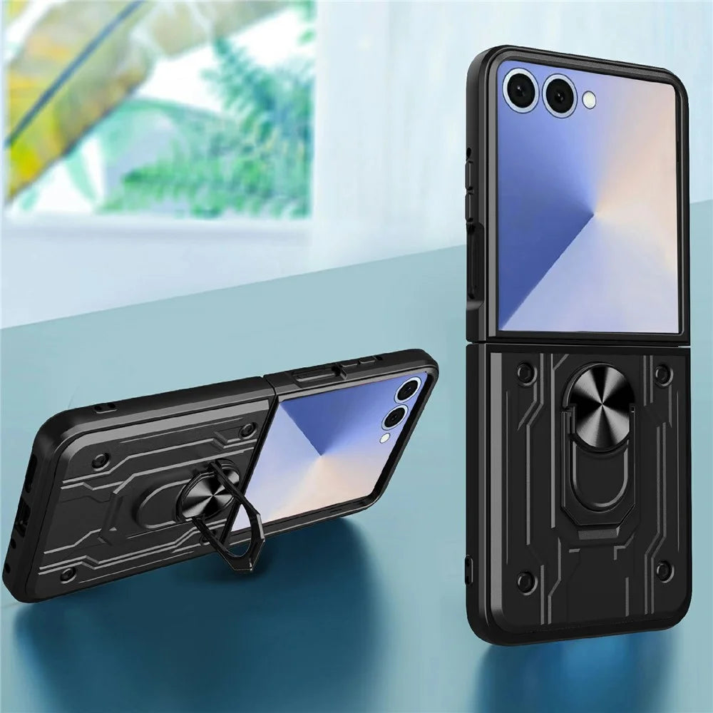 For Samsung Galaxy Z Flip7 5G Case Kickstand PC Phone Back Cover - Black - 2