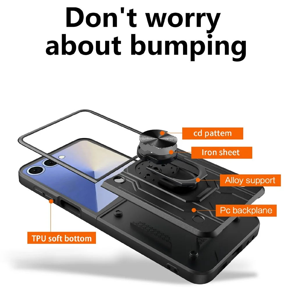 For Samsung Galaxy Z Flip7 5G Case Kickstand PC Phone Back Cover - Black - 5