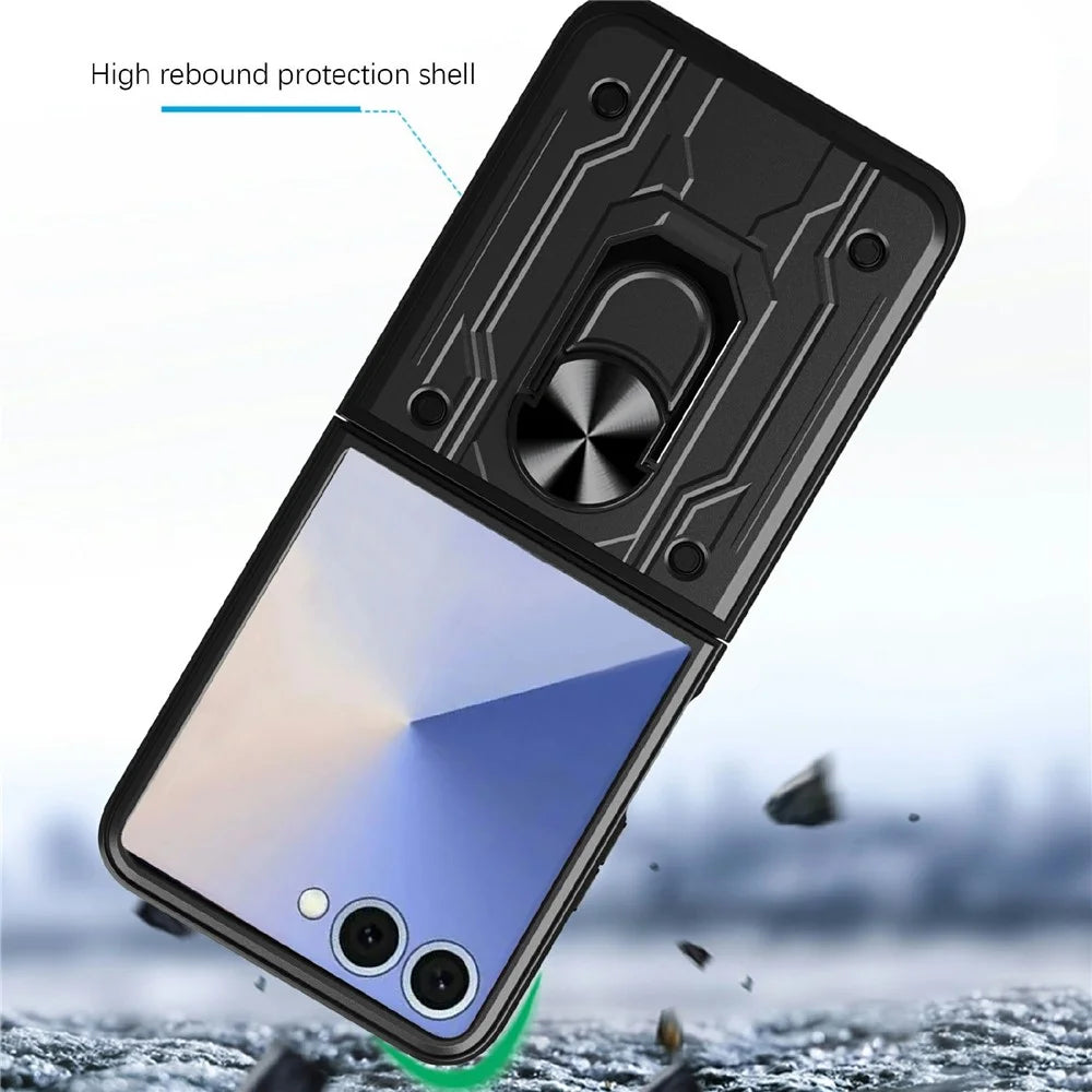 For Samsung Galaxy Z Flip7 5G Case Kickstand PC Phone Back Cover - Black - 6