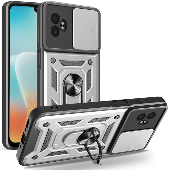 For Samsung Galaxy XCover7 Pro Case with Slide Camera Lid PC + TPU Kickstand Phone Cover - Silver - 1