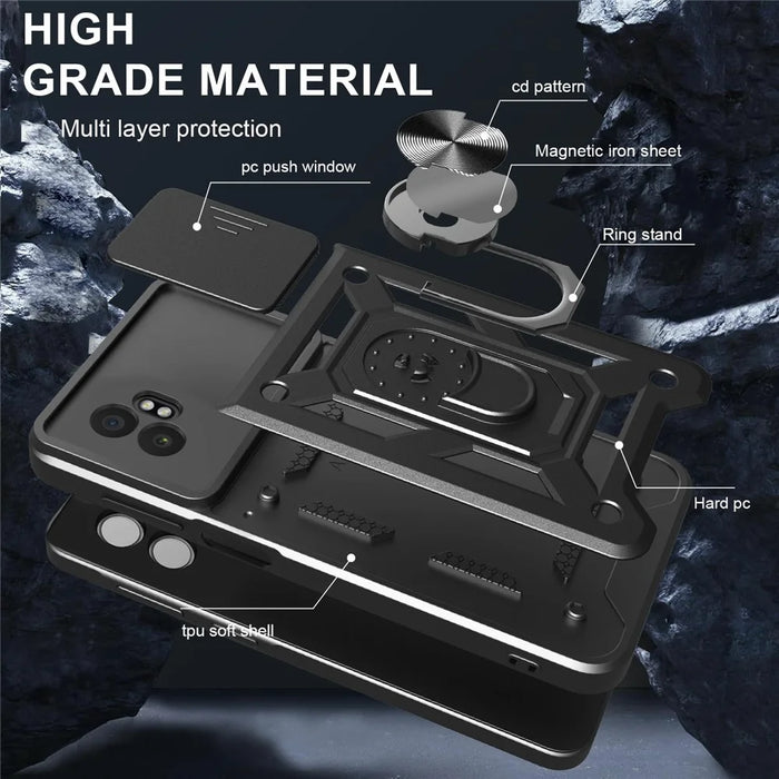 For Samsung Galaxy XCover7 Pro Case with Slide Camera Lid PC + TPU Kickstand Phone Cover - Silver - 5