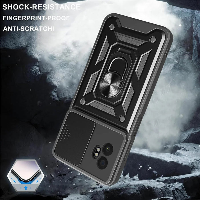 For Samsung Galaxy XCover7 Pro Case with Slide Camera Lid PC + TPU Kickstand Phone Cover - Silver - 6